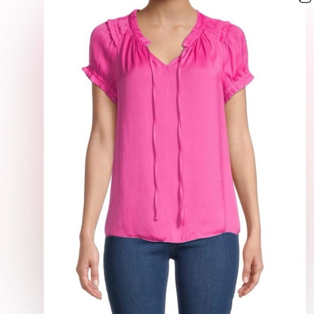 Maison d’Amelie sz S boho Pink Blouse short flutter sleeve pullover smocking